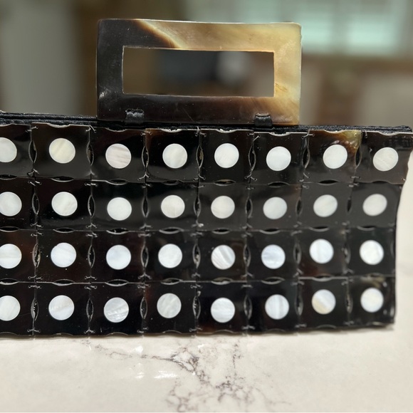 NEW Mid Century Mod Inlaid Mother of Pearl Lined Clutch Purse 10x5” - Picture 3 of 8